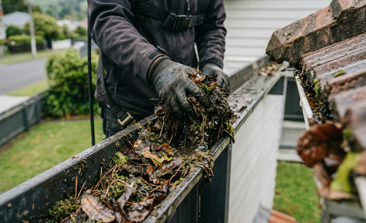 Gutter cleaning in progress NZ